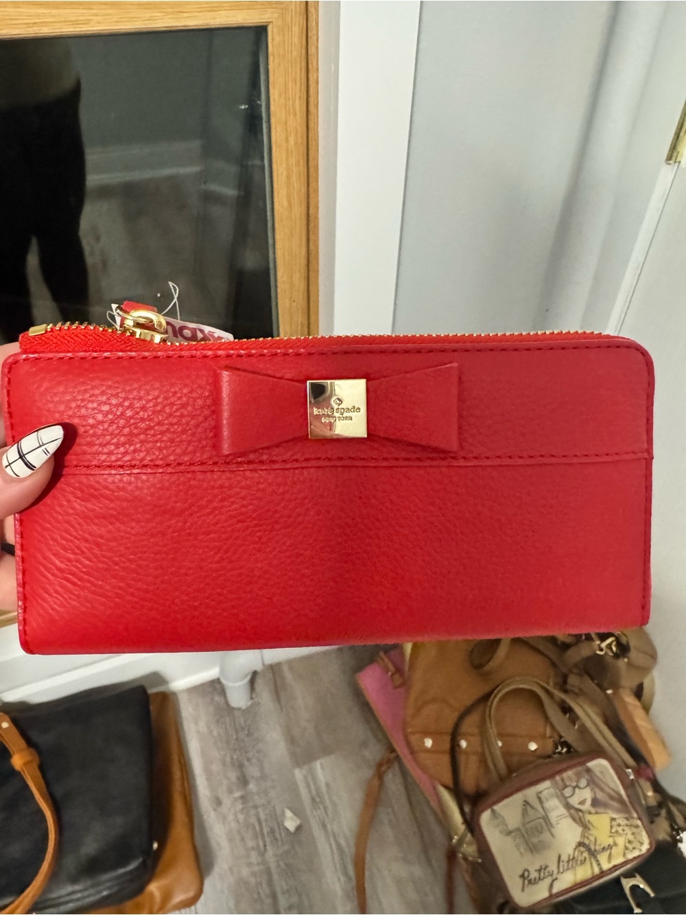 kate spade Red Pebbled Leather Bow Zip Wallet